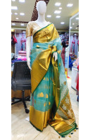 Premium Quality Sky Organza Silk Saree With Reshmi Zari Weaving Wide Border And Butta Weaving Work On All Over Base (KR2259)